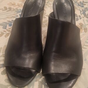 Vince Black Leather Open-Toe Mule Slides